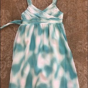 a blue and white dress